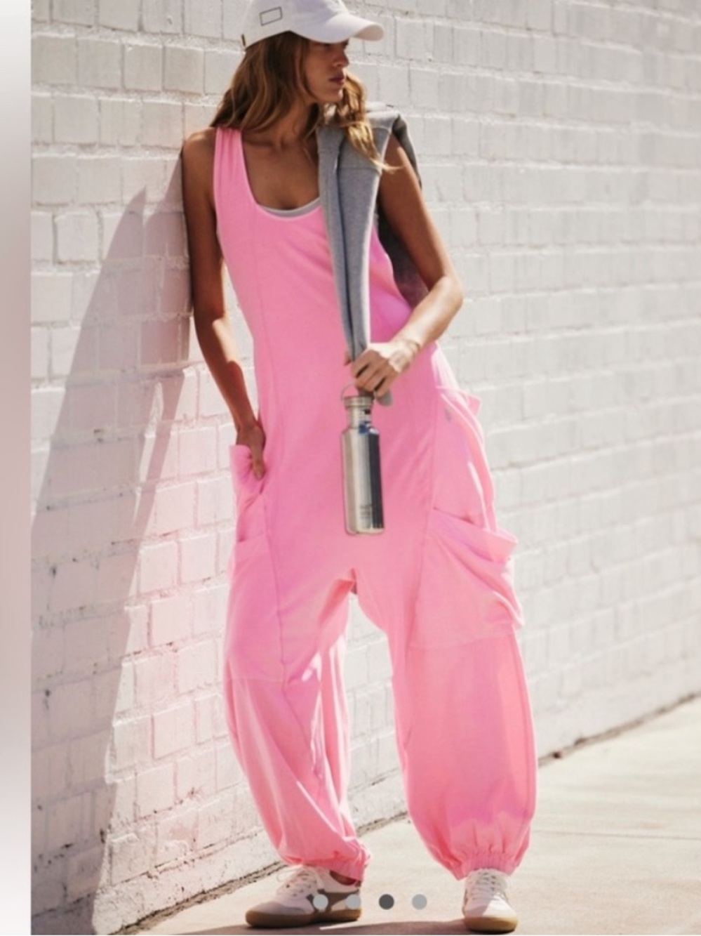 Free People Movement Infinity Women L Pink One Piece Cotton Slouchy Jumpsuit